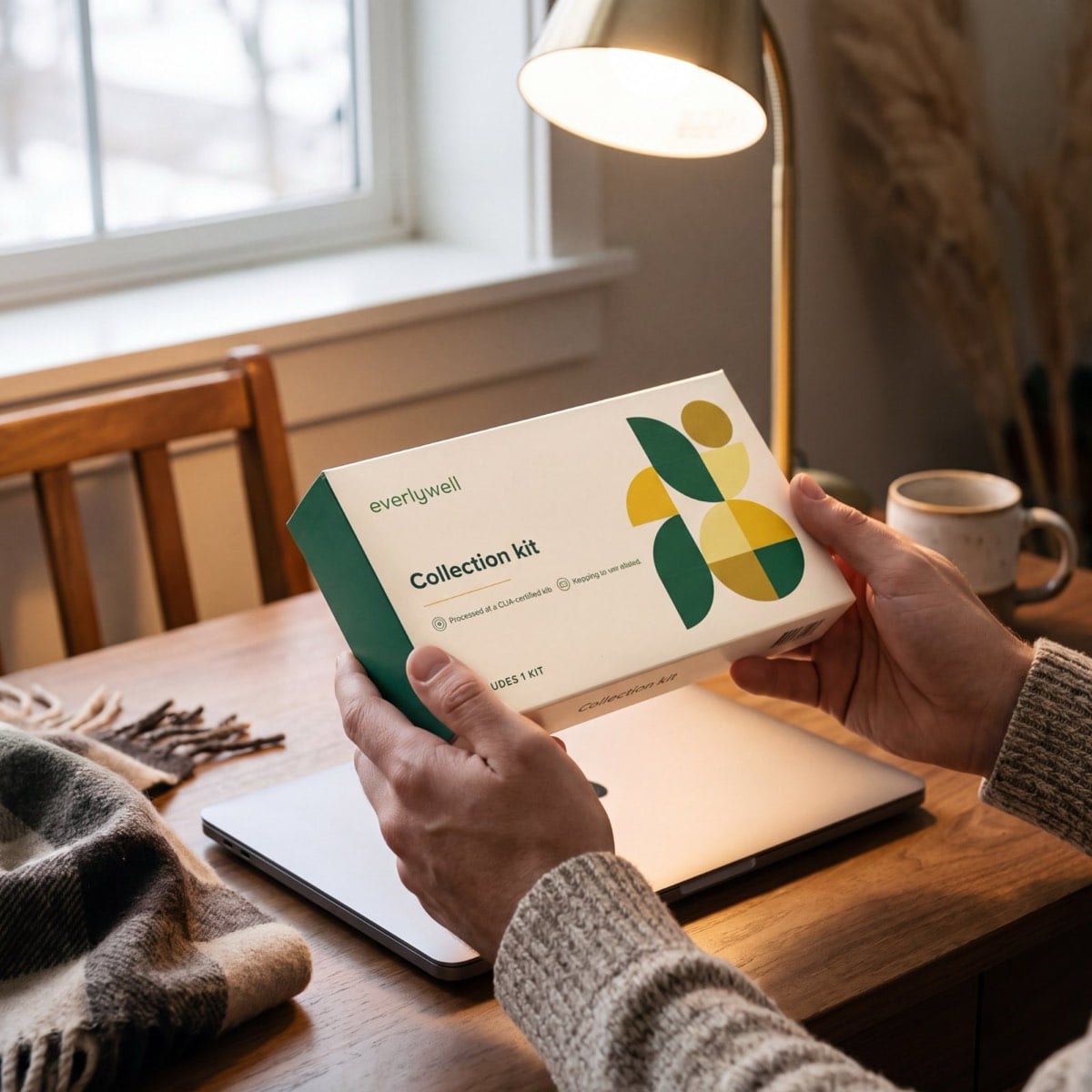 The Vitamin D & Inflammation Test kit in hand at home